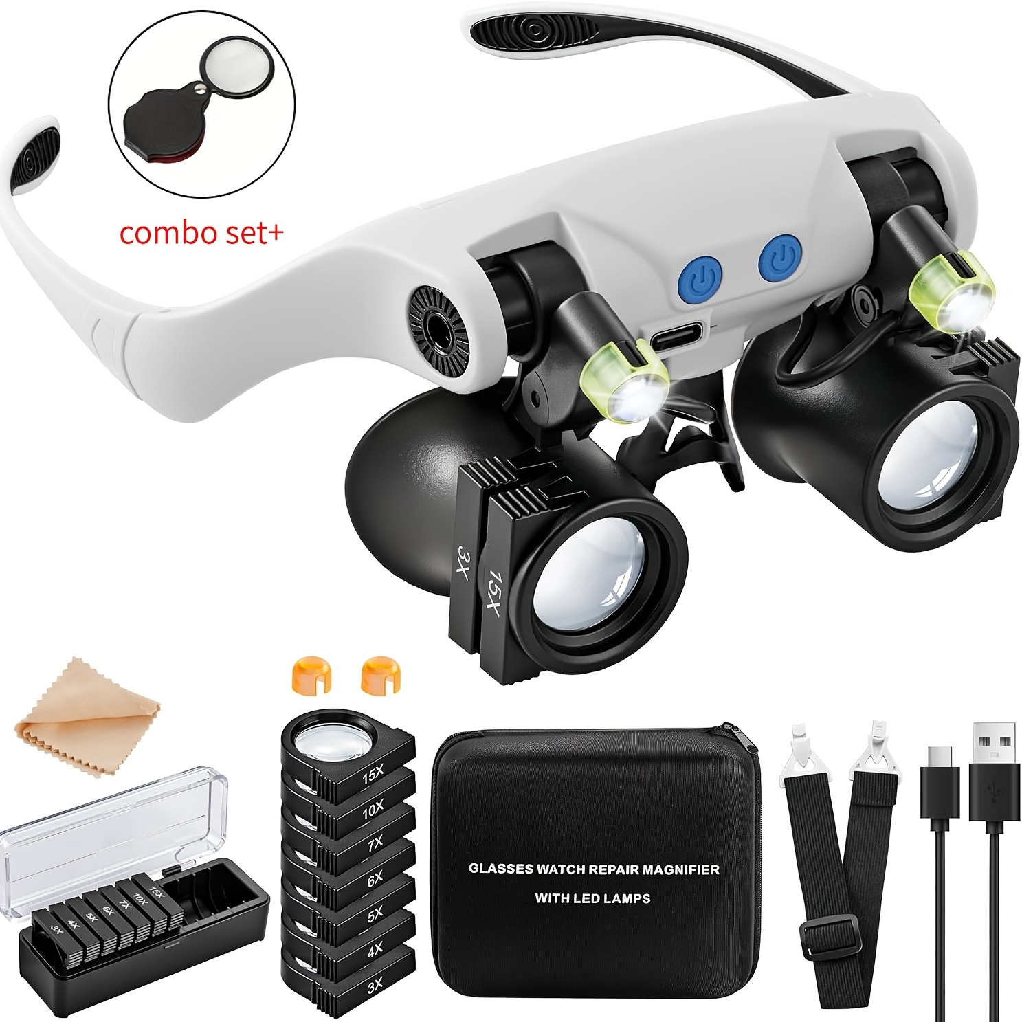 Body Jewelry Display Case - Head-mounted LED Magnifying Glasses+ Mini Folding