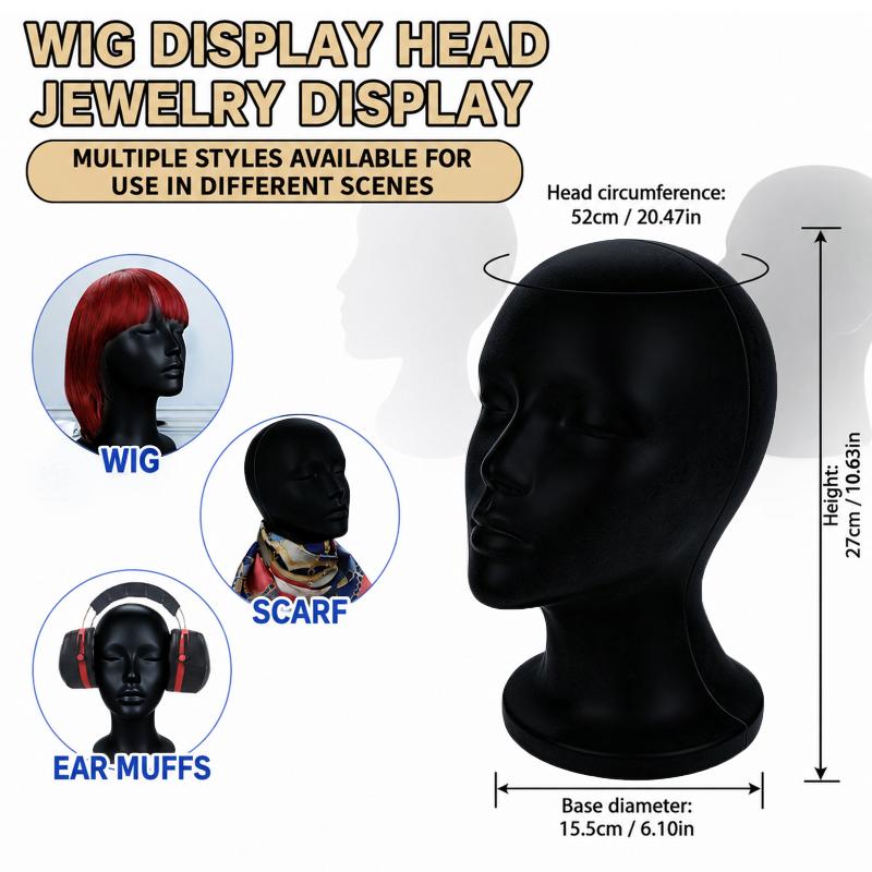 Body Jewelry Shop - Black Velvet Mannequin Head 52cm Circumference