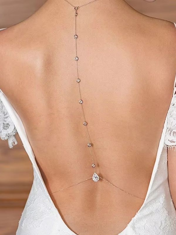 Body Jewelry For Backless Dress - Gold Silver Teardrop Crystal Back Chain