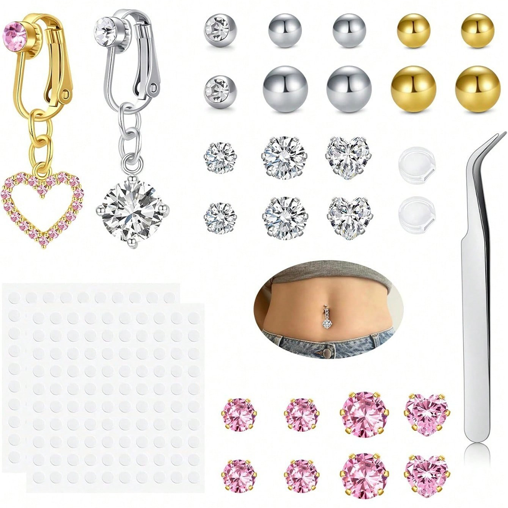 Body Jewelry Belly Button Rings - Gold Fake Belly Piercing Cubic Butterfly