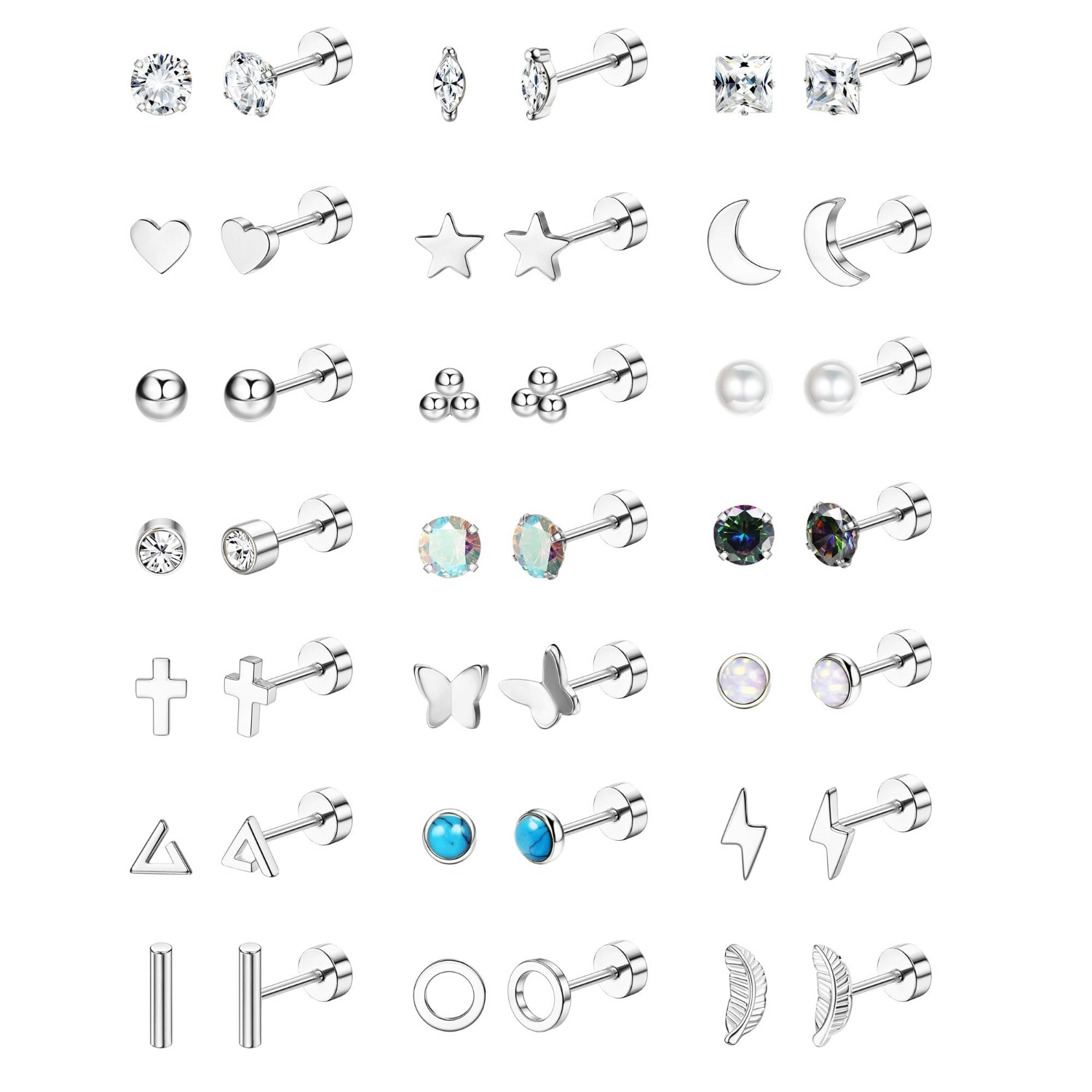 Body Jewelry Surgical Steel - Florideco 1Pair Hypoallergenic Flat Back Stud