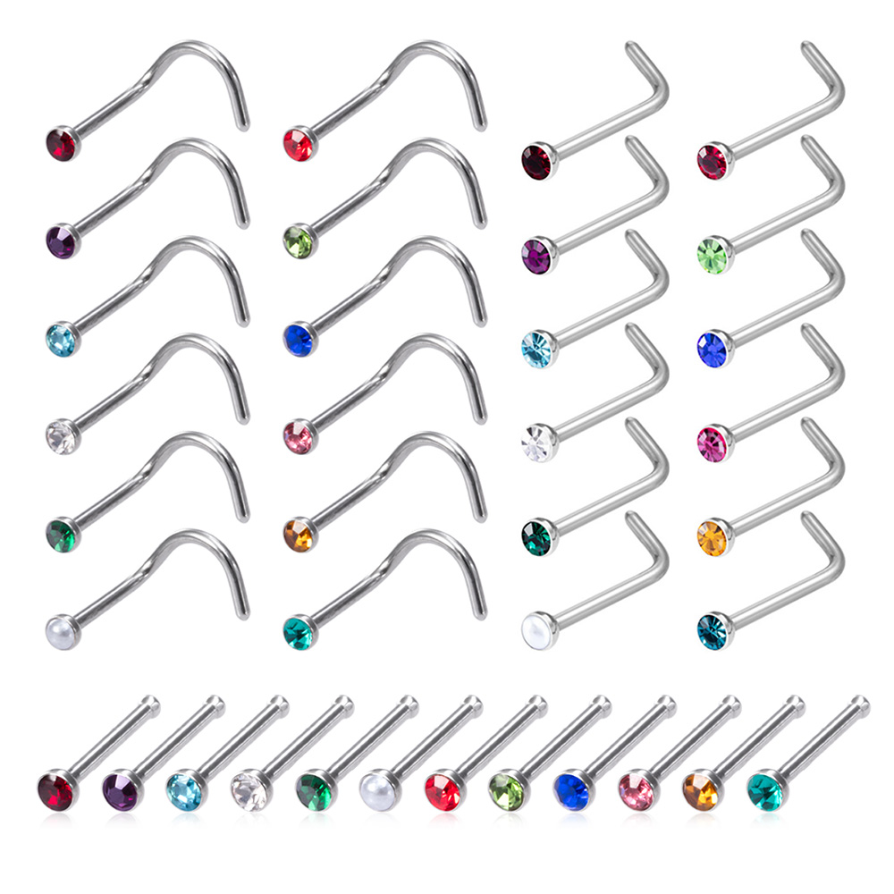 Nostril Screw Pin - 12PCS Birthstone CZ Nose Stud Rings