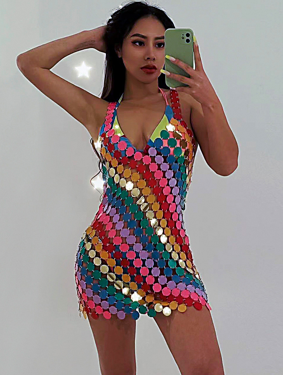 Body Jewelry For Backless Dress - Sexy Backless Bling Mirror Colorful Sequins
