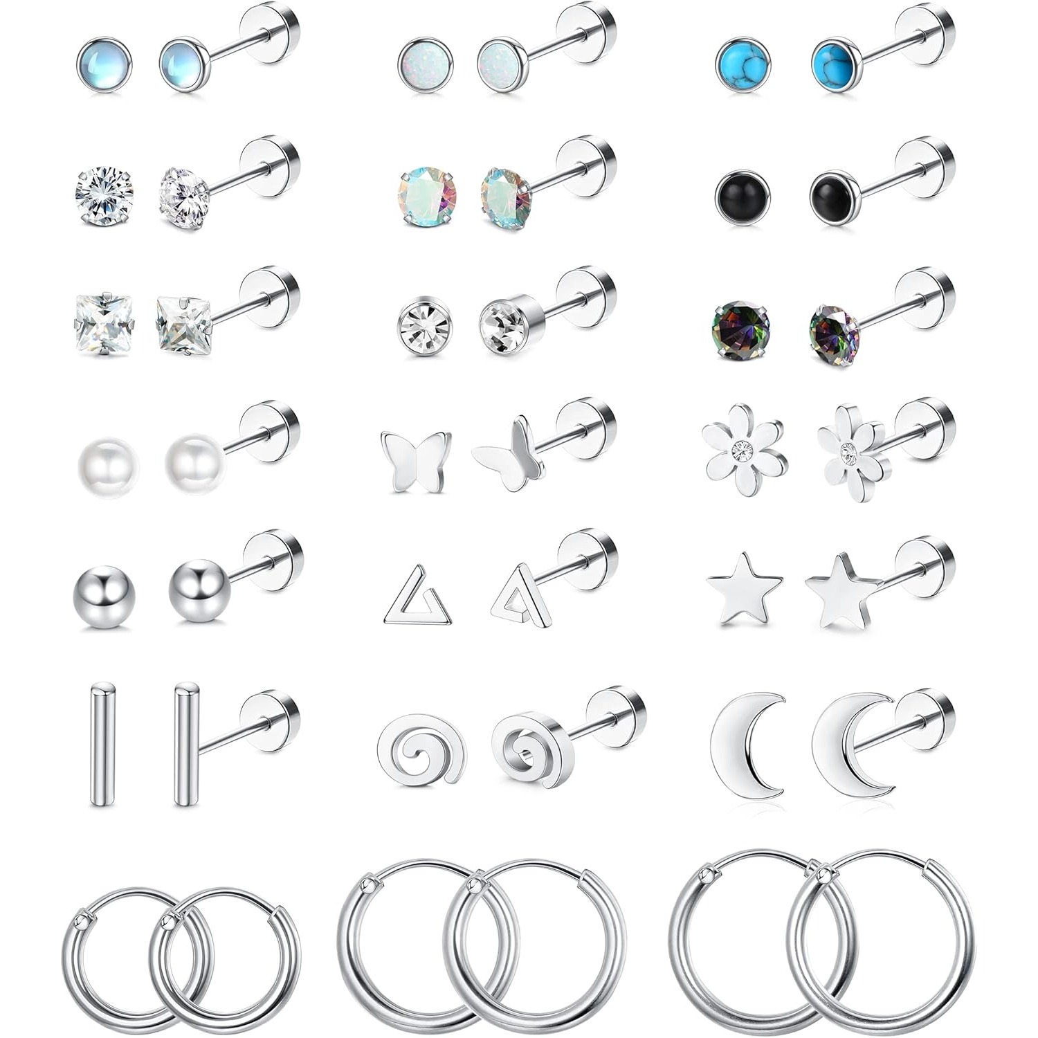 Body Jewelry Surgical Steel - FASACCO 1 Pair Surgical Steel Flat