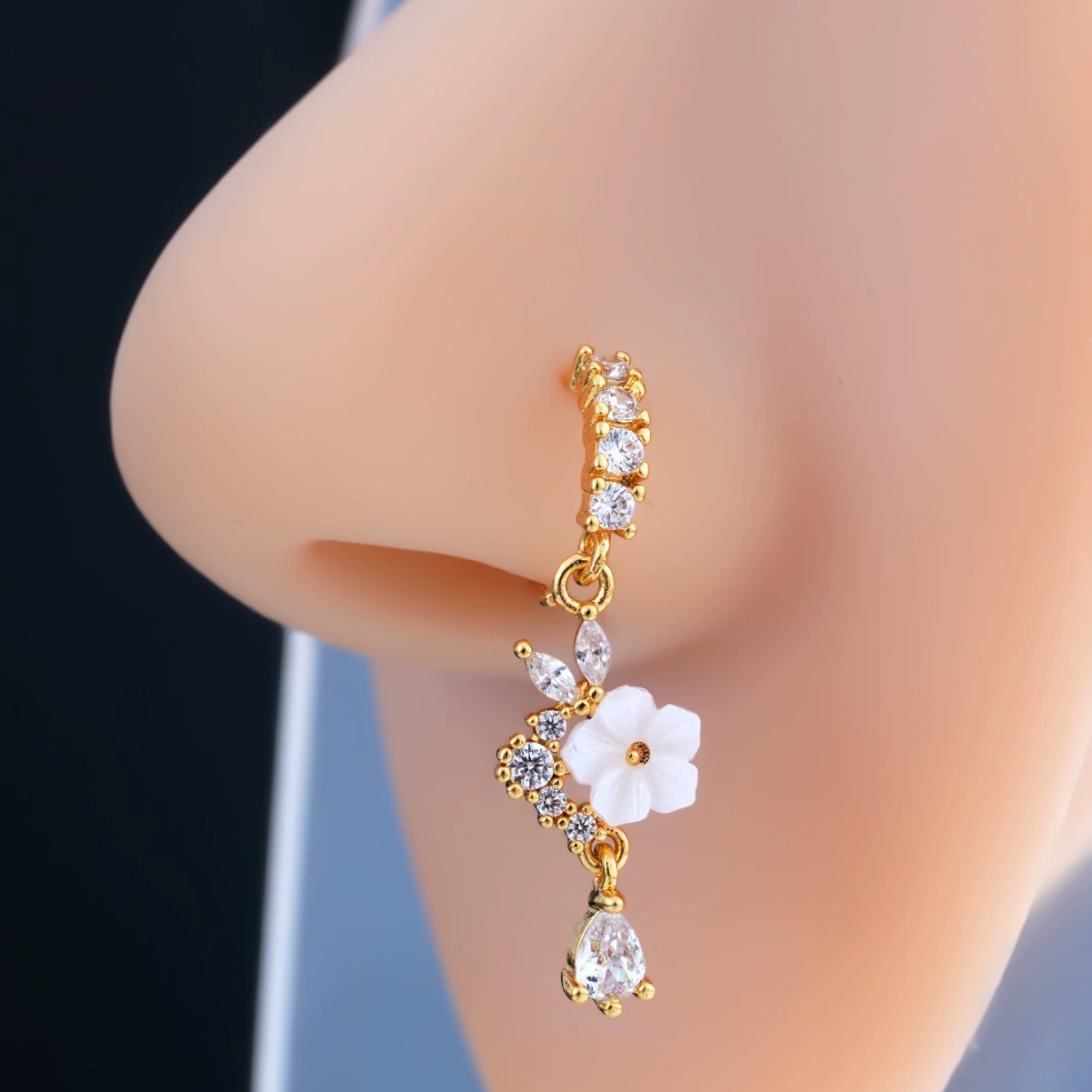 Gold Flower Nose Ring with Dan - Body Jewelry Surgical Steel review and price