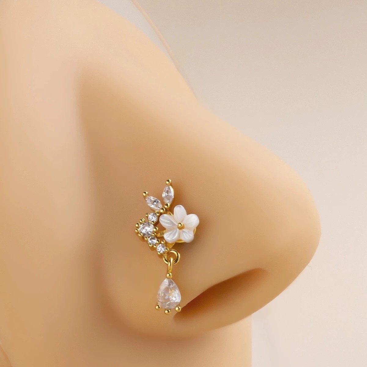 Gold Flower Nose Ring with Dan - Body Jewelry Surgical Steel review and price