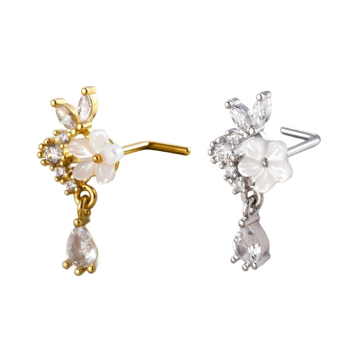 Gold Flower Nose Ring with Dan - Body Jewelry Surgical Steel review and price