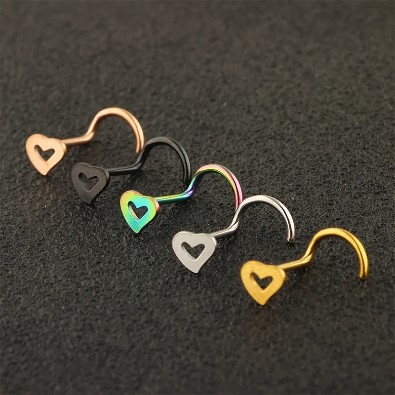 5pcs Hollow Heart Nose Stud Se - Nostril Screw Pin review and price