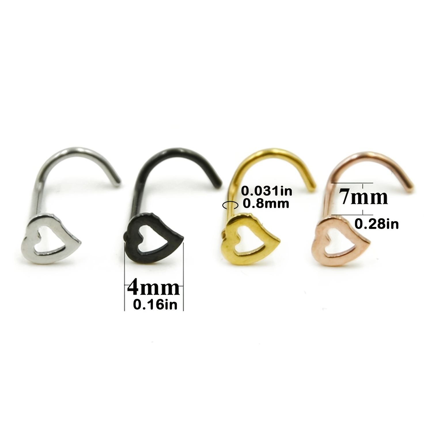 5pcs Hollow Heart Nose Stud Se - Nostril Screw Pin review and price