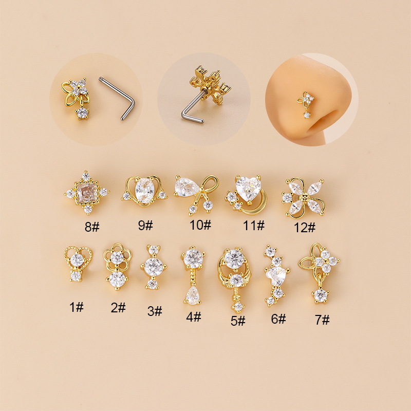 20G L-Shaped Cubic Zircon Nose - Body Jewelry Surgical Steel review and price