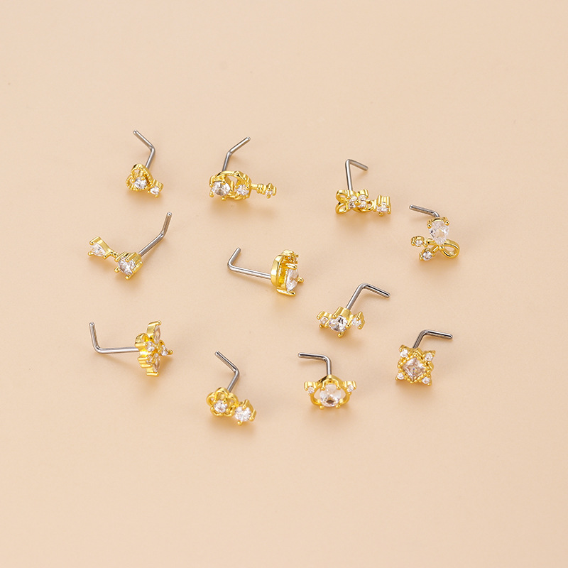 20G L-Shaped Cubic Zircon Nose - Body Jewelry Surgical Steel review and price