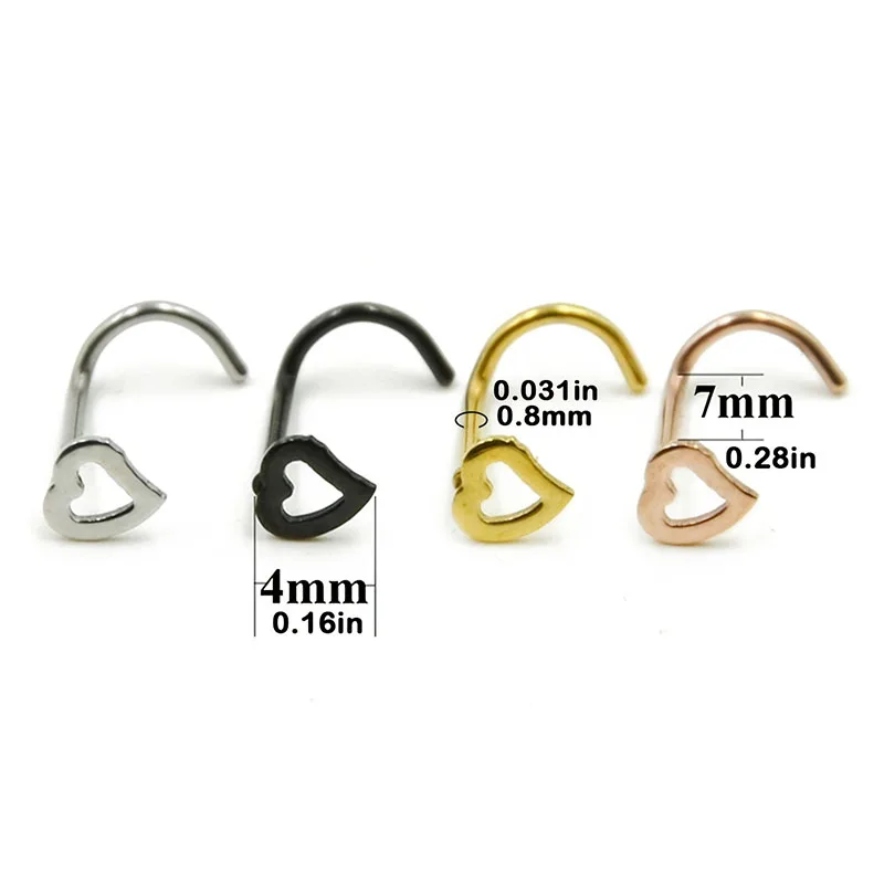 5pcs Hollow Heart Nose Stud Se - Nostril Screw Pin review and price