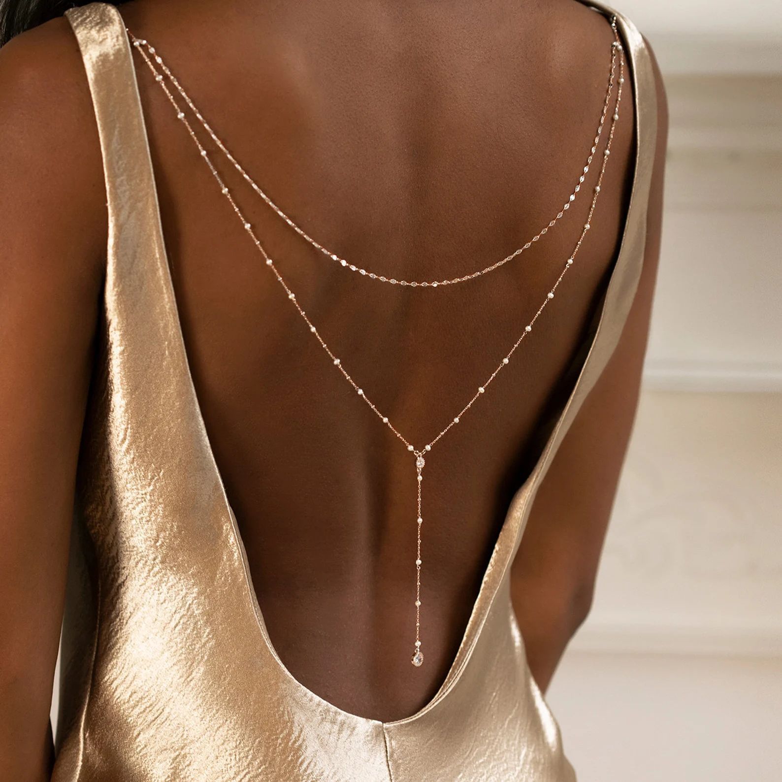 Delicate Gold Plated CZ Beaded - Body Jewelry For Backless Dress review and price
