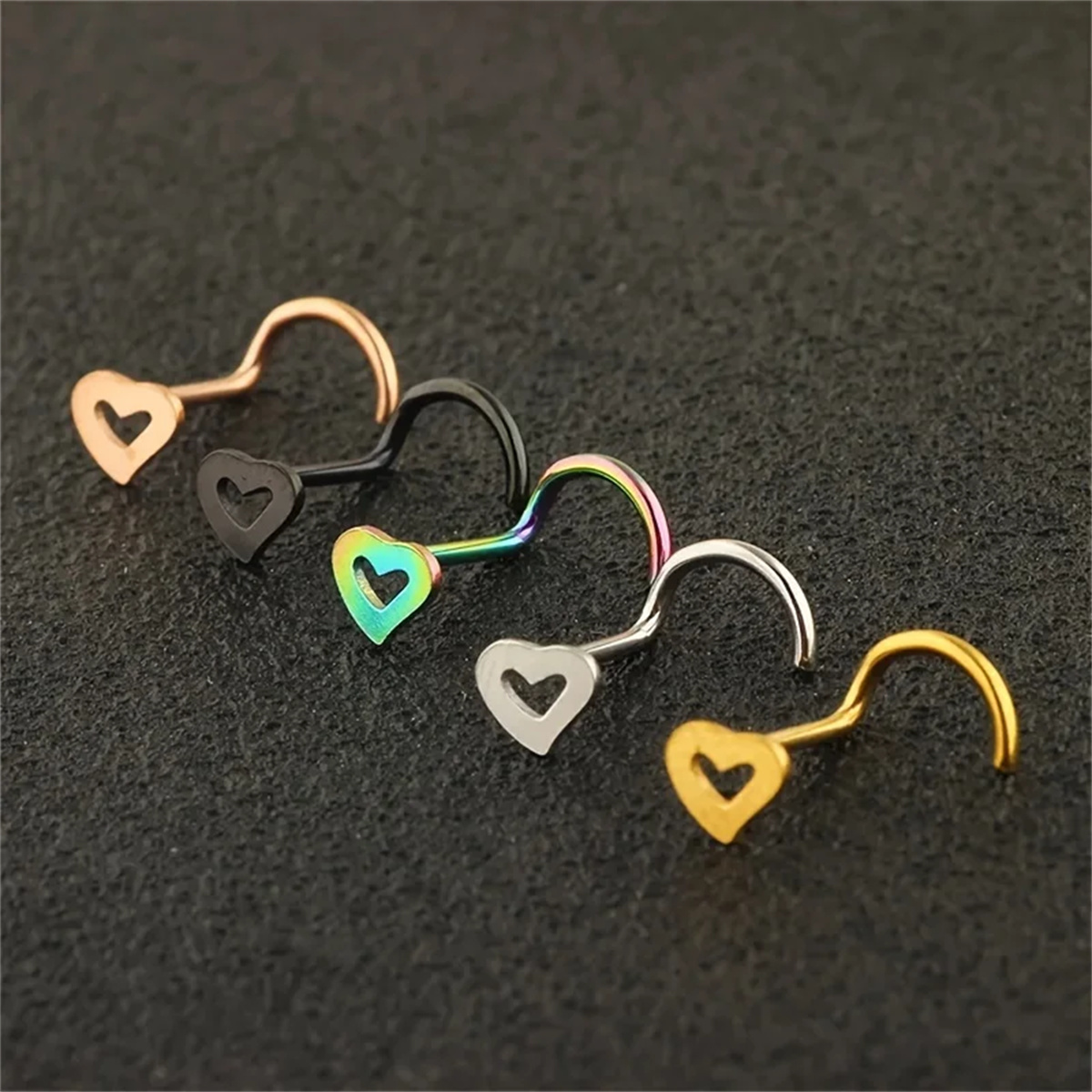 5pcs Fashion Hollow Heart Stai - Nostril Screw Pin review and price