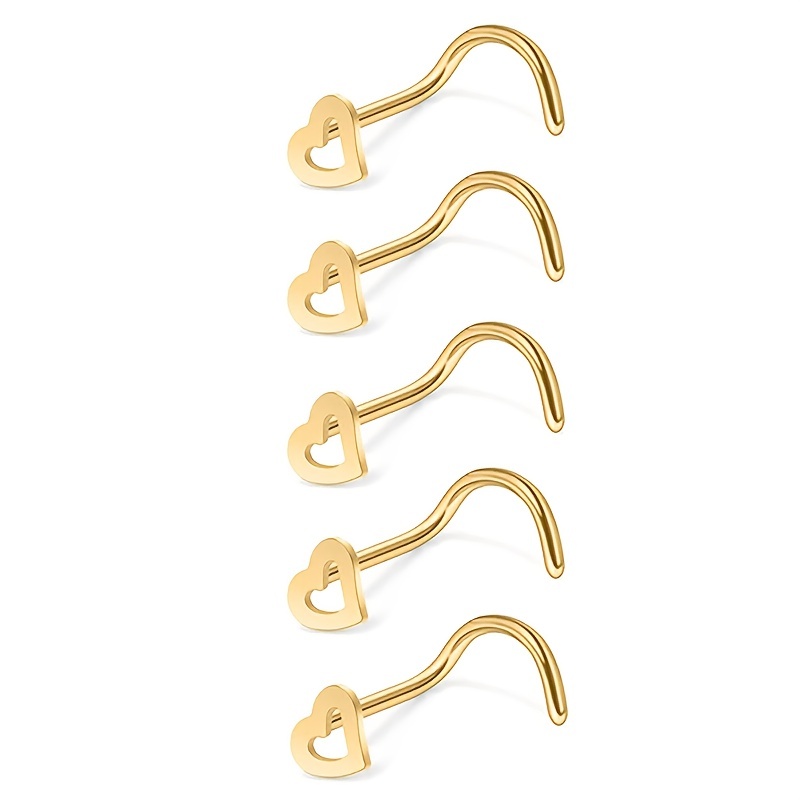 5pcs Hollow Heart Nose Stud Se - Nostril Screw Pin review and price