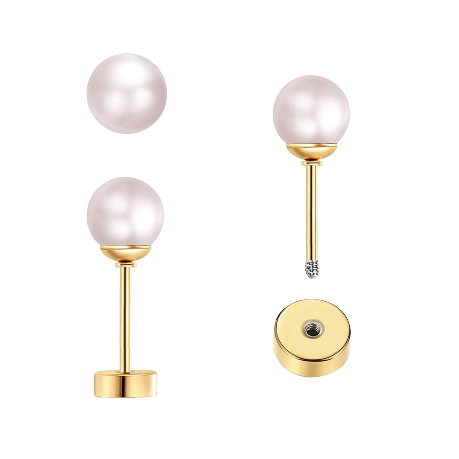 3 Pairs Tiny Pearl Stud Earrin - Body Jewelry Surgical Steel review and price