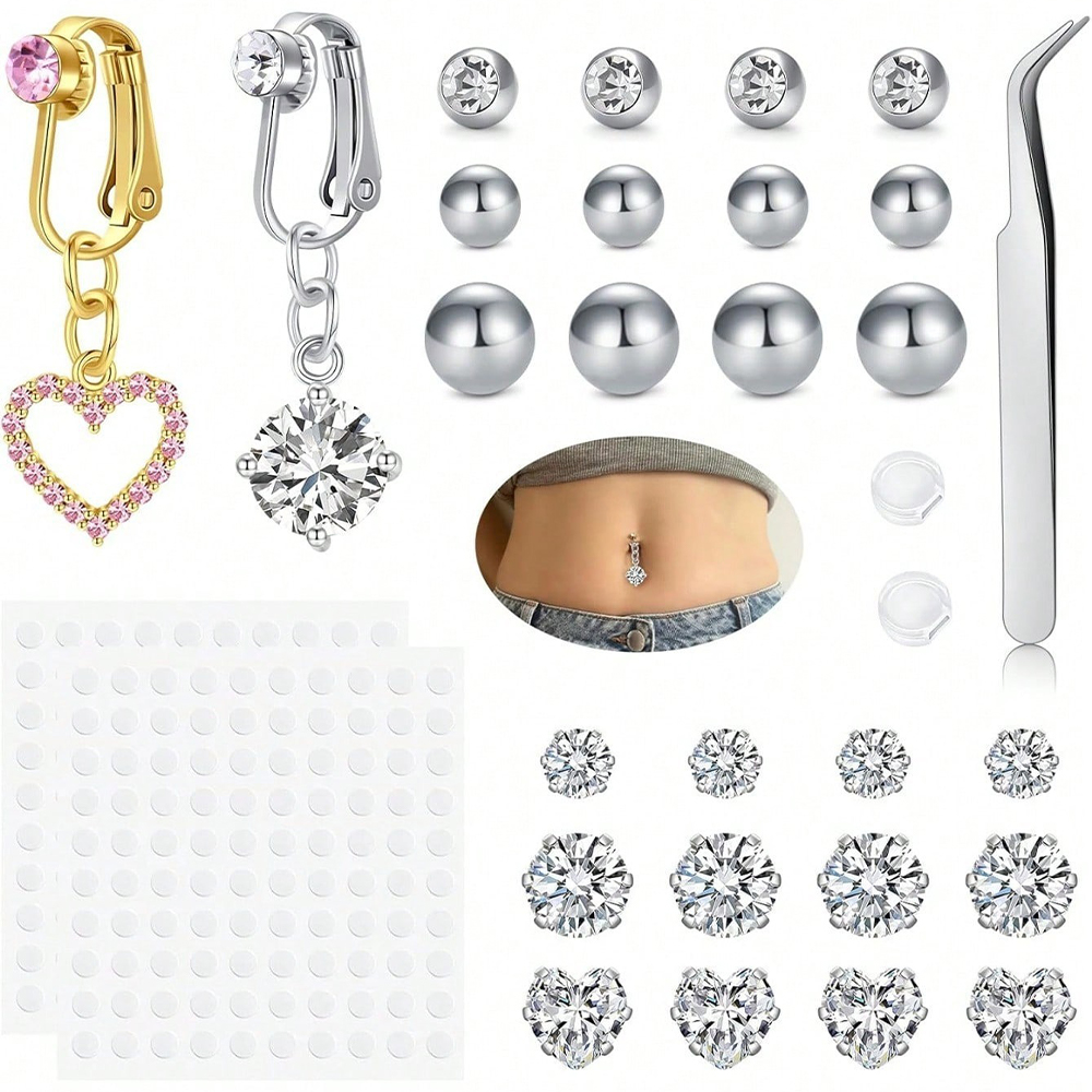 Gold Fake Belly Piercing Cubic - Body Jewelry Belly Button Rings review and price