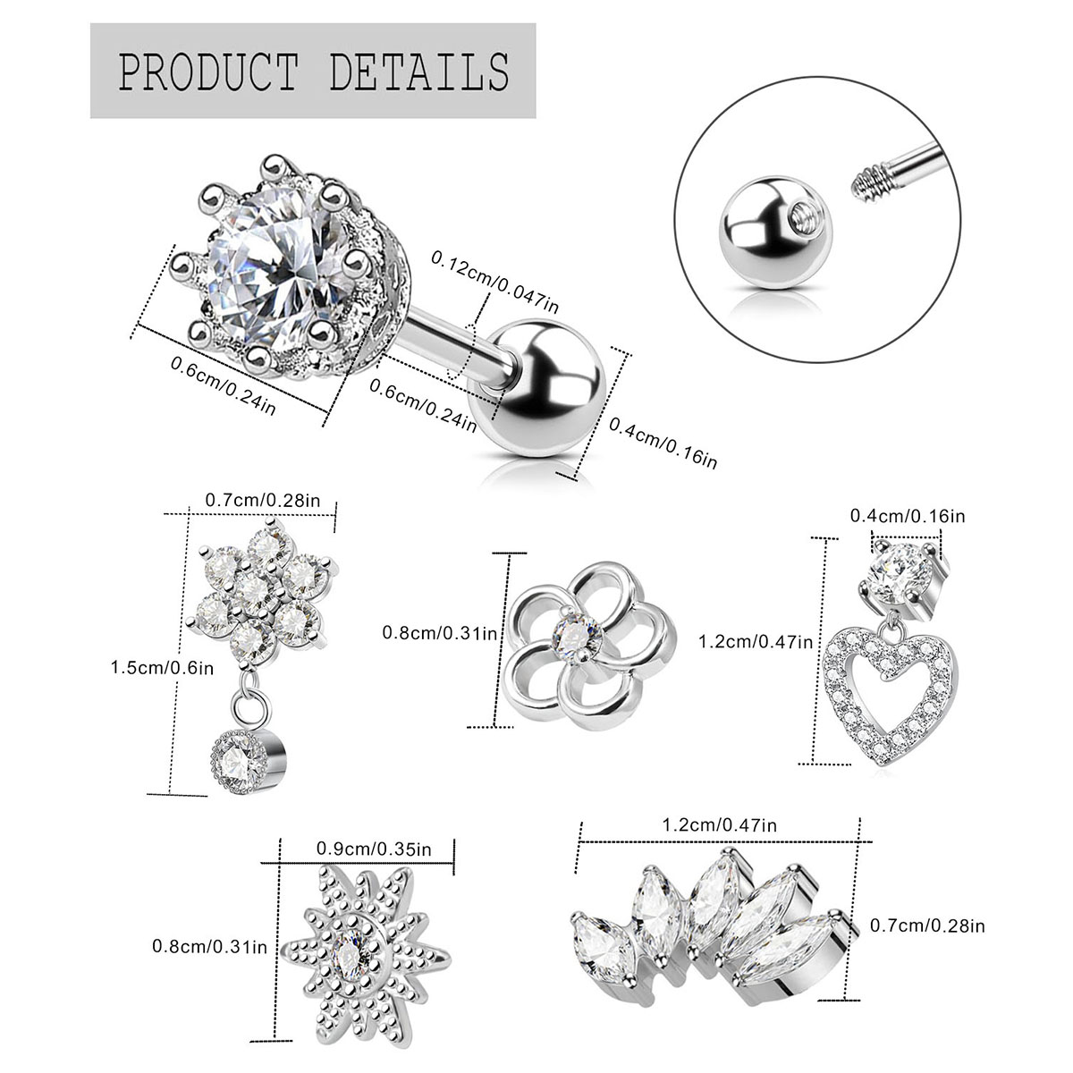2pcs Cartilage Earrings Stud F - Body Jewelry Surgical Steel review and price
