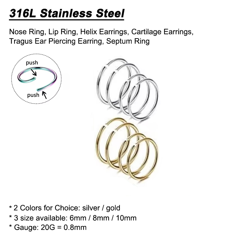 6pcs/lot Hypoallergenic Nose R - Body Jewelry Surgical Steel review and price