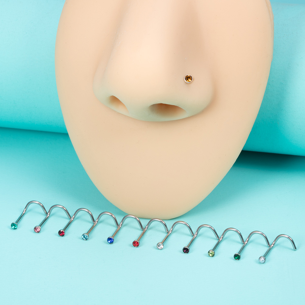 12PCS Birthstone CZ Nose Stud  - Nostril Screw Pin review and price